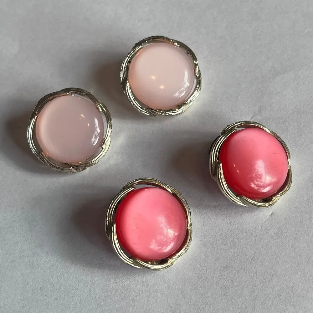 Vintage LISNER Baby Pink & Strawberry Pink Moonglow Thermoset Earrings LOT of 2